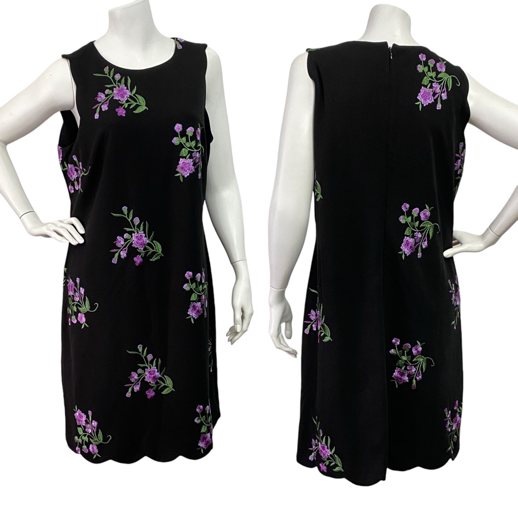 Jones Studio Dressbarn Women's Sz 10 Black Floral Casual Embroidered Dress